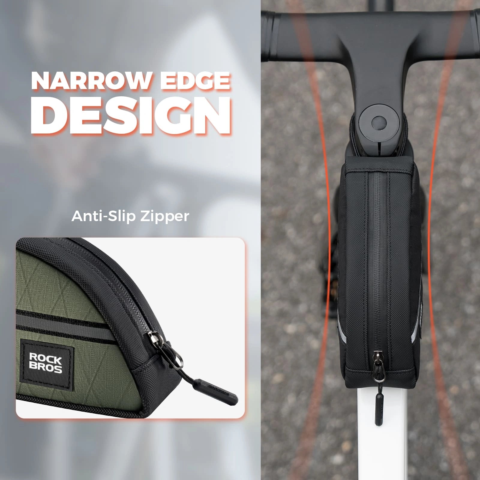 ROCKBROS 0.9L Waterproof Bike Top Tube Bag With Slim Fit And Easy-Access Zipper
#Color_Army Green