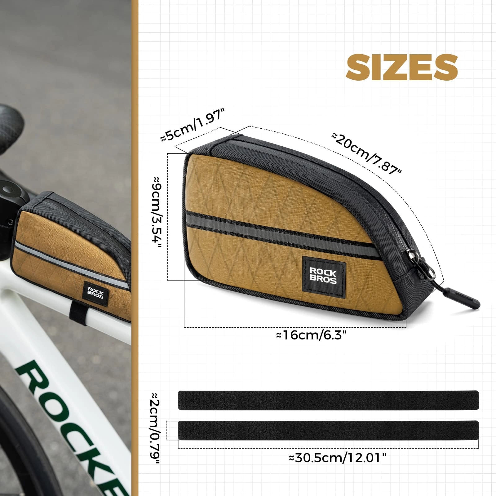 ROCKBROS 0.9L Waterproof Bike Top Tube Bag With Slim Fit And Easy-Access Zipper
#Color_Khaki