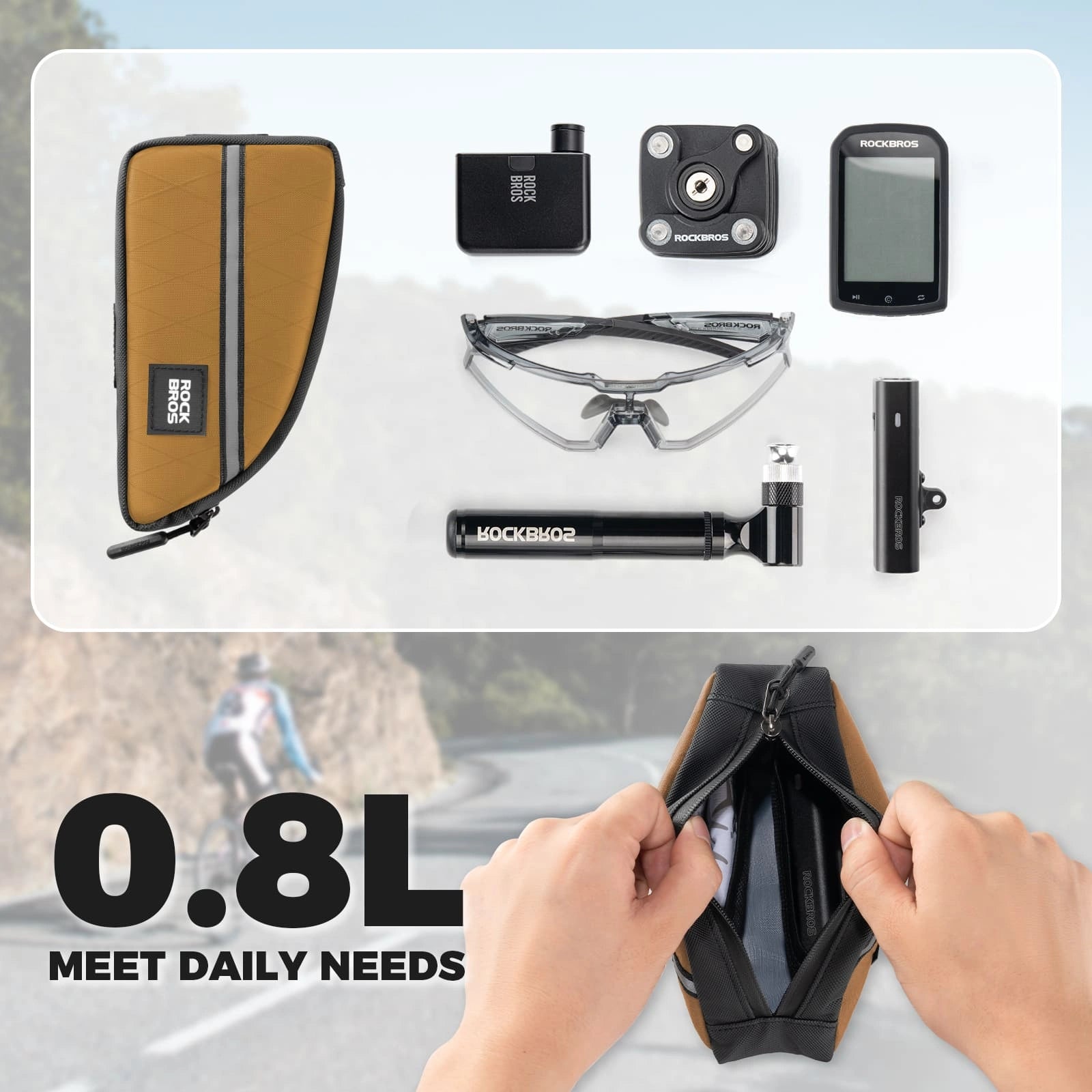 ROCKBROS 0.9L Waterproof Bike Top Tube Bag With Slim Fit And Easy-Access Zipper
#Color_Khaki