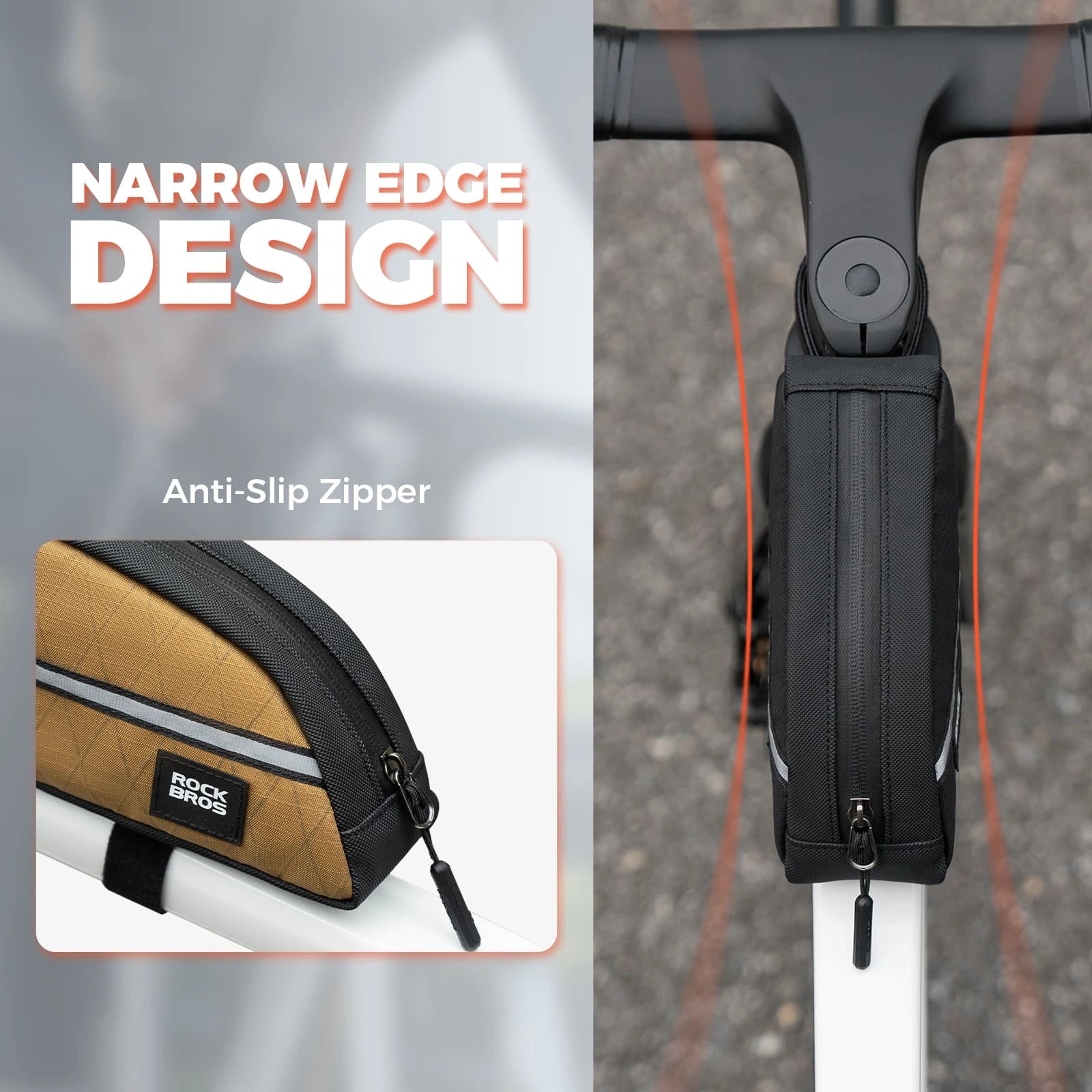 ROCKBROS 0.9L Waterproof Bike Top Tube Bag With Slim Fit And Easy-Access Zipper
#Color_Khaki