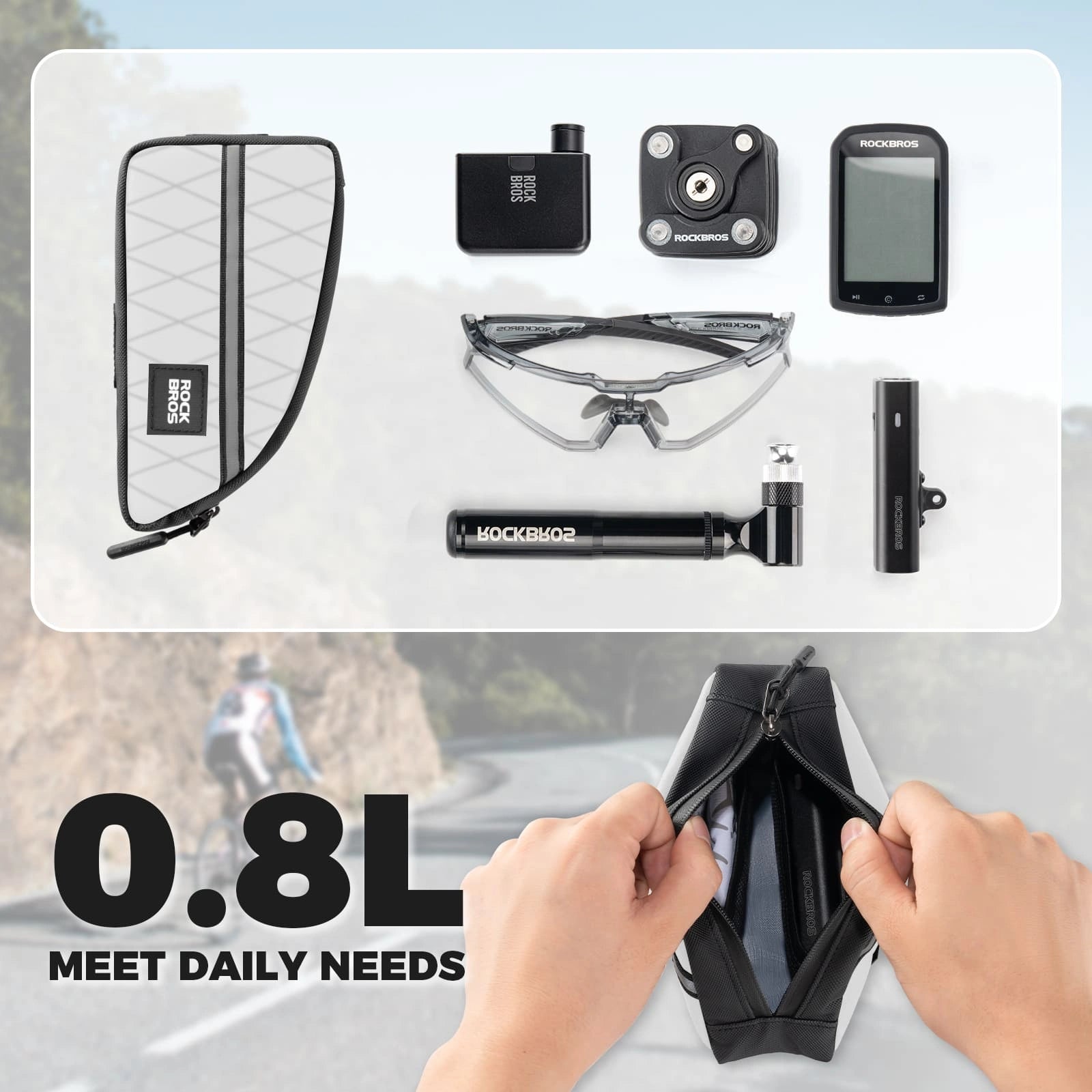 ROCKBROS 0.9L Waterproof Bike Top Tube Bag With Slim Fit And Easy-Access Zipper
#Color_White