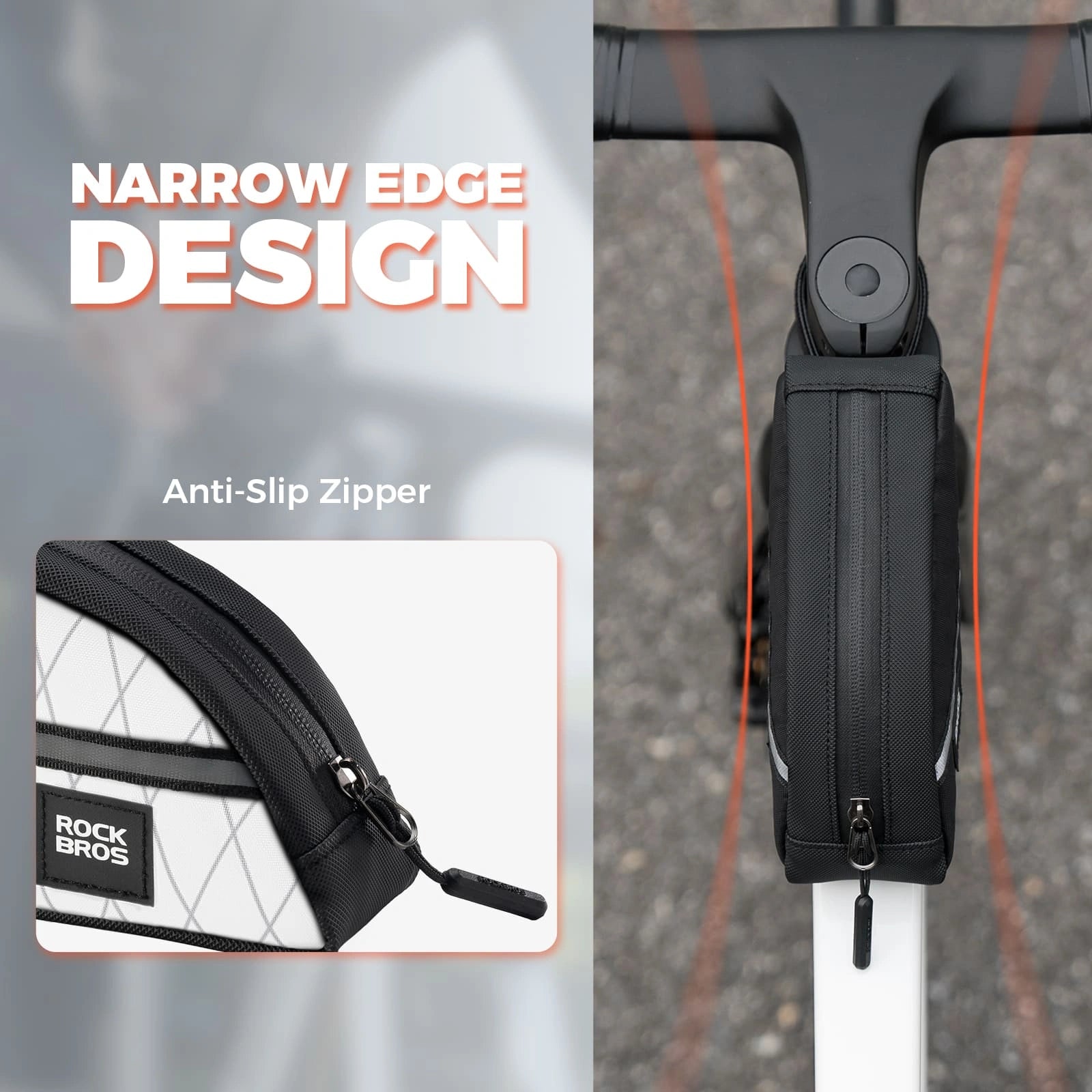 ROCKBROS 0.9L Waterproof Bike Top Tube Bag With Slim Fit And Easy-Access Zipper
#Color_White