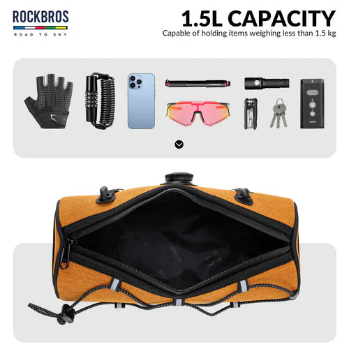 ROCKBROS 1.5L Bike Handlebar Roll Bag with Twist Lock Mount and Waterproof Design
#Color_Orange