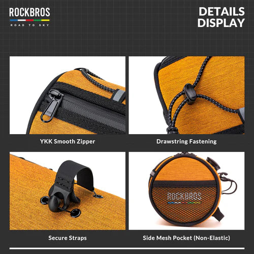 ROCKBROS 1.5L Bike Handlebar Roll Bag with Twist Lock Mount and Waterproof Design
#Color_Orange