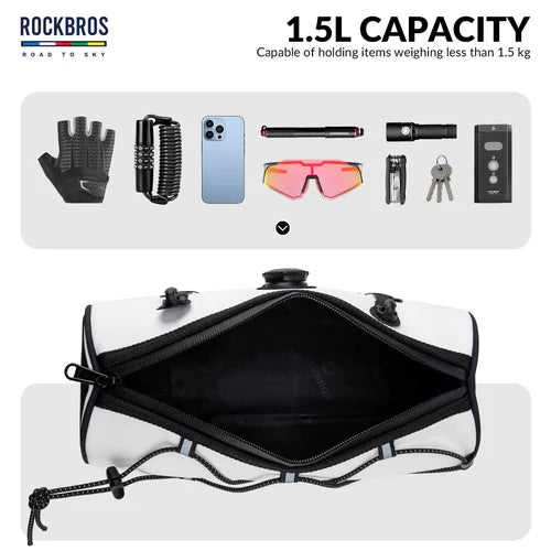 ROCKBROS 1.5L Bike Handlebar Roll Bag with Twist Lock Mount and Waterproof Design
#Color_White