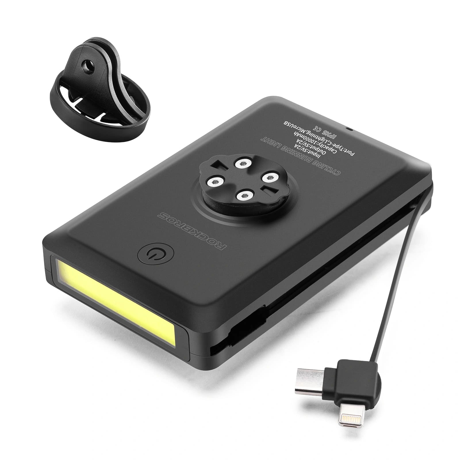 ROCKBROS 10000mAh Bike Front Light Power Bank with Built-In Cable and IP64 Waterproof Design