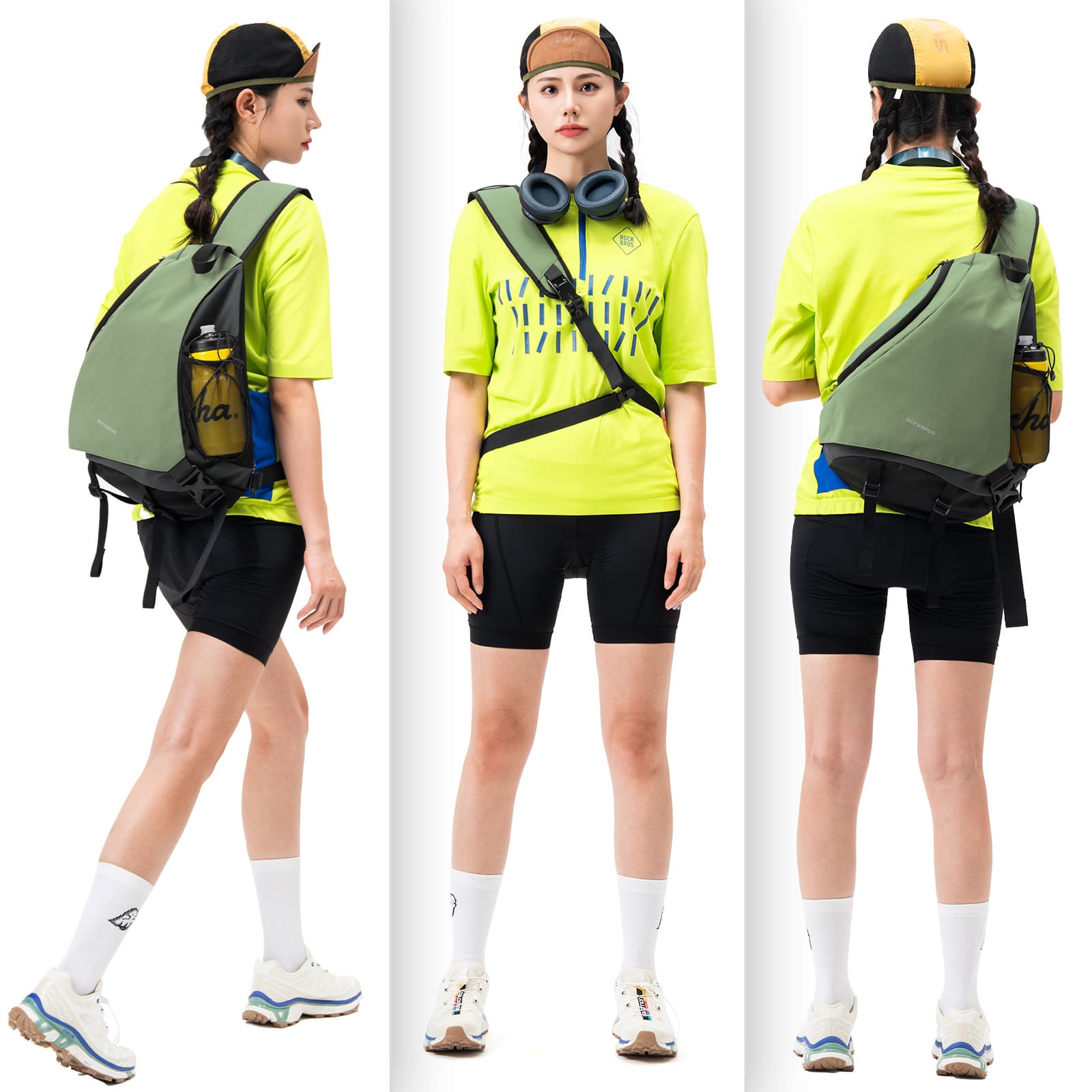 ROCKBROS outdoor crossbody sling bag with magnetic buckle for cycling hiking and daily carry
#Color_Army Green
