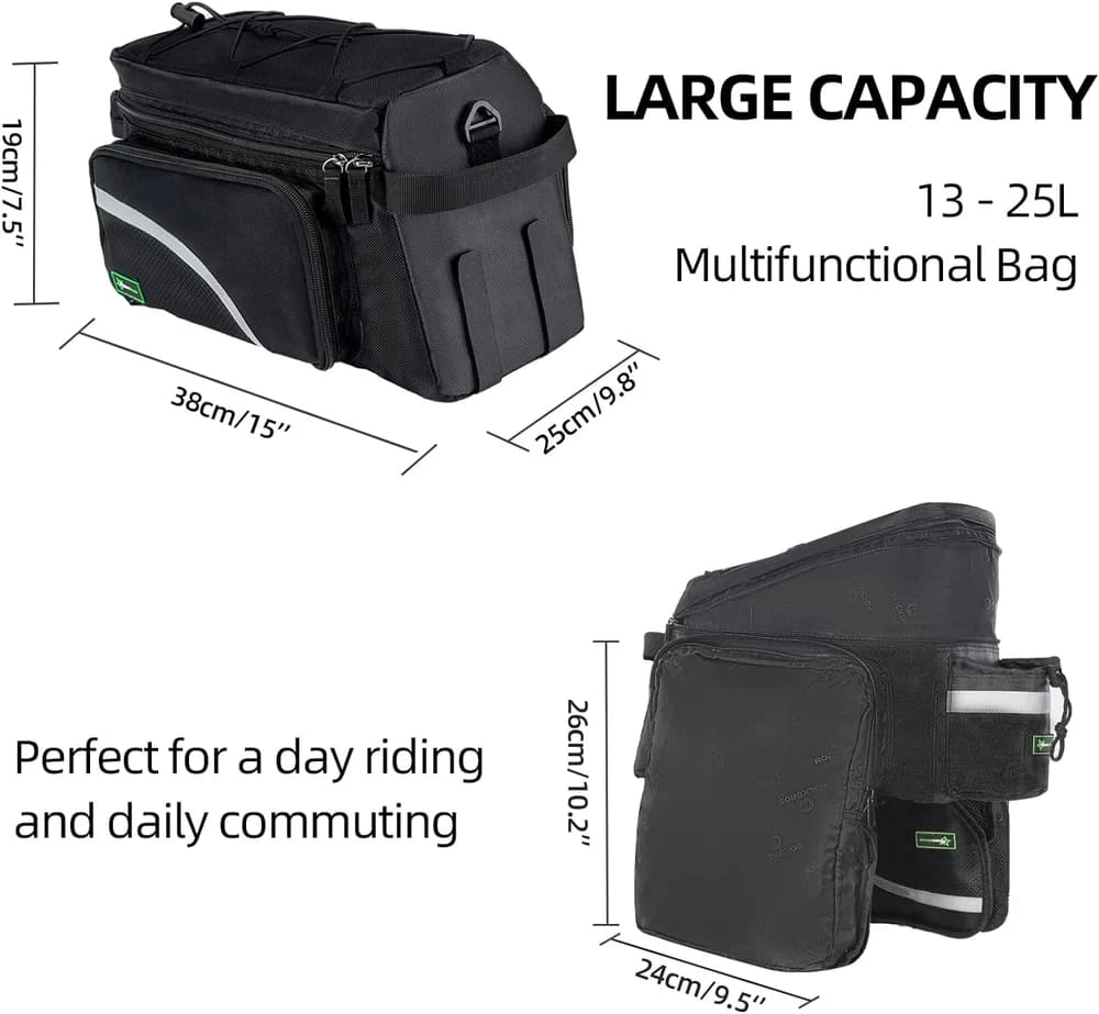 ROCKBROS Durable Expandable 13-25L Bike Trunk Bag For Cycling Commutes And Day Trips