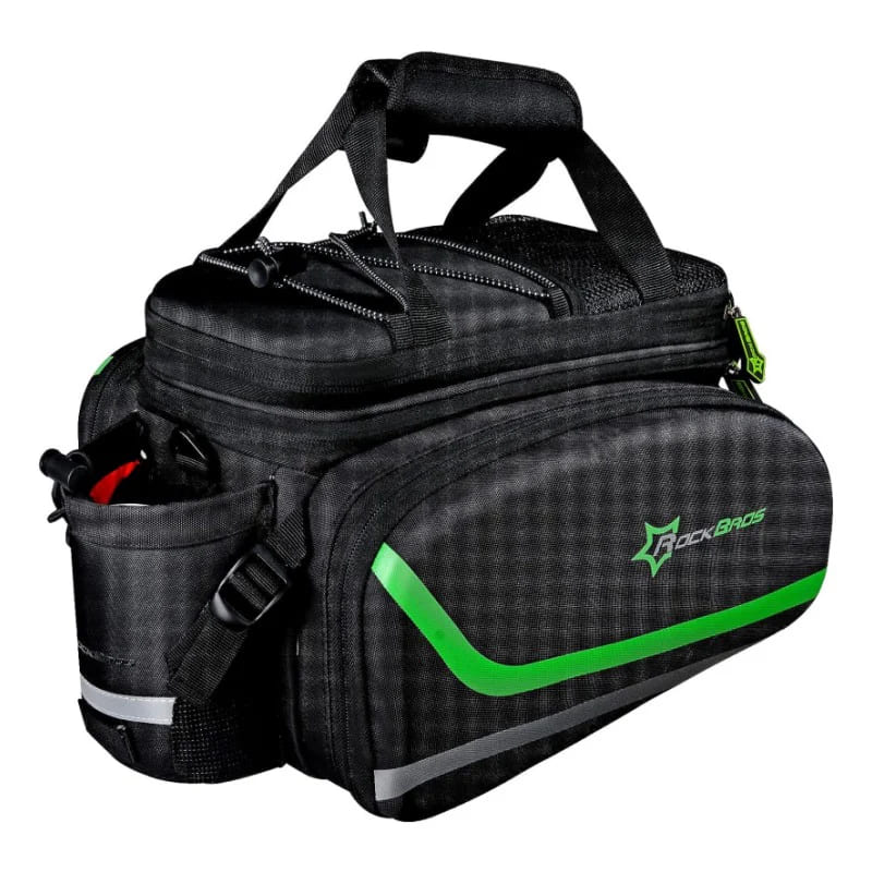 ROCKBROS Carbon Hard Shell Bike Trunk Bag with Expandable Capacity for All-Weather Cycling and Daily Commuting #Color_Black Green