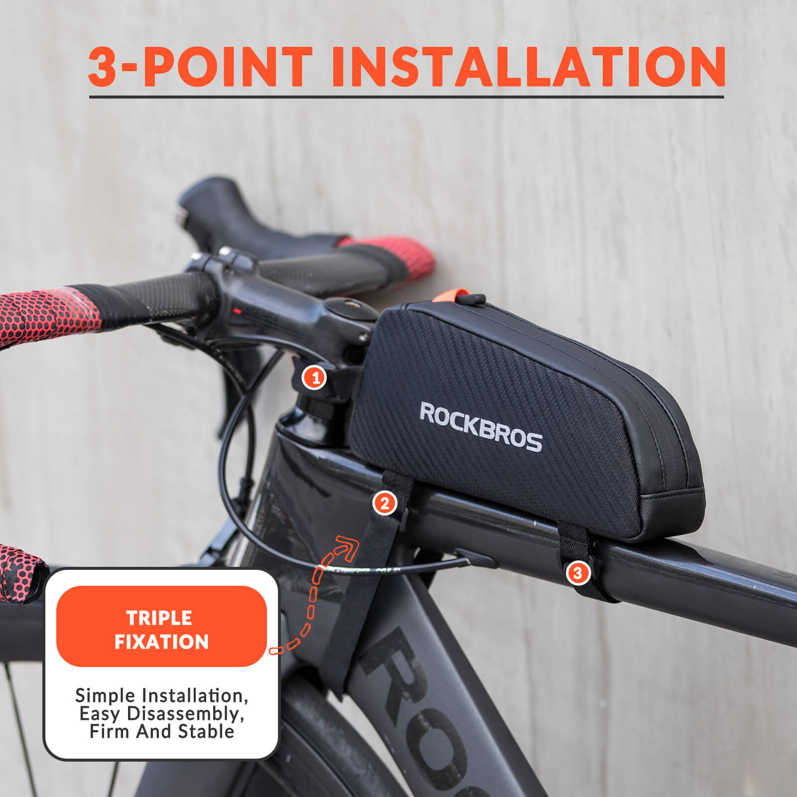 ROCKBROS 1L Top Tube Bike Bag with side drawstring and high-visibility reflective mesh for cycling storage