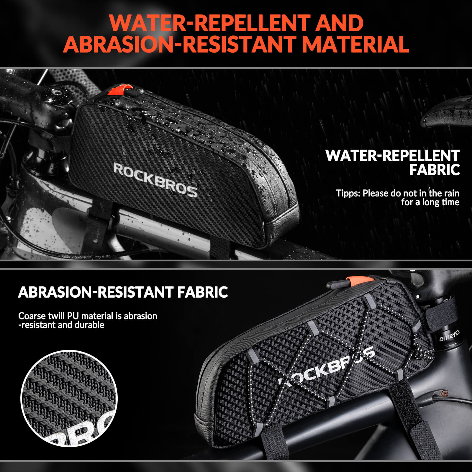 ROCKBROS 1L Top Tube Bike Bag with side drawstring and high-visibility reflective mesh for cycling storage