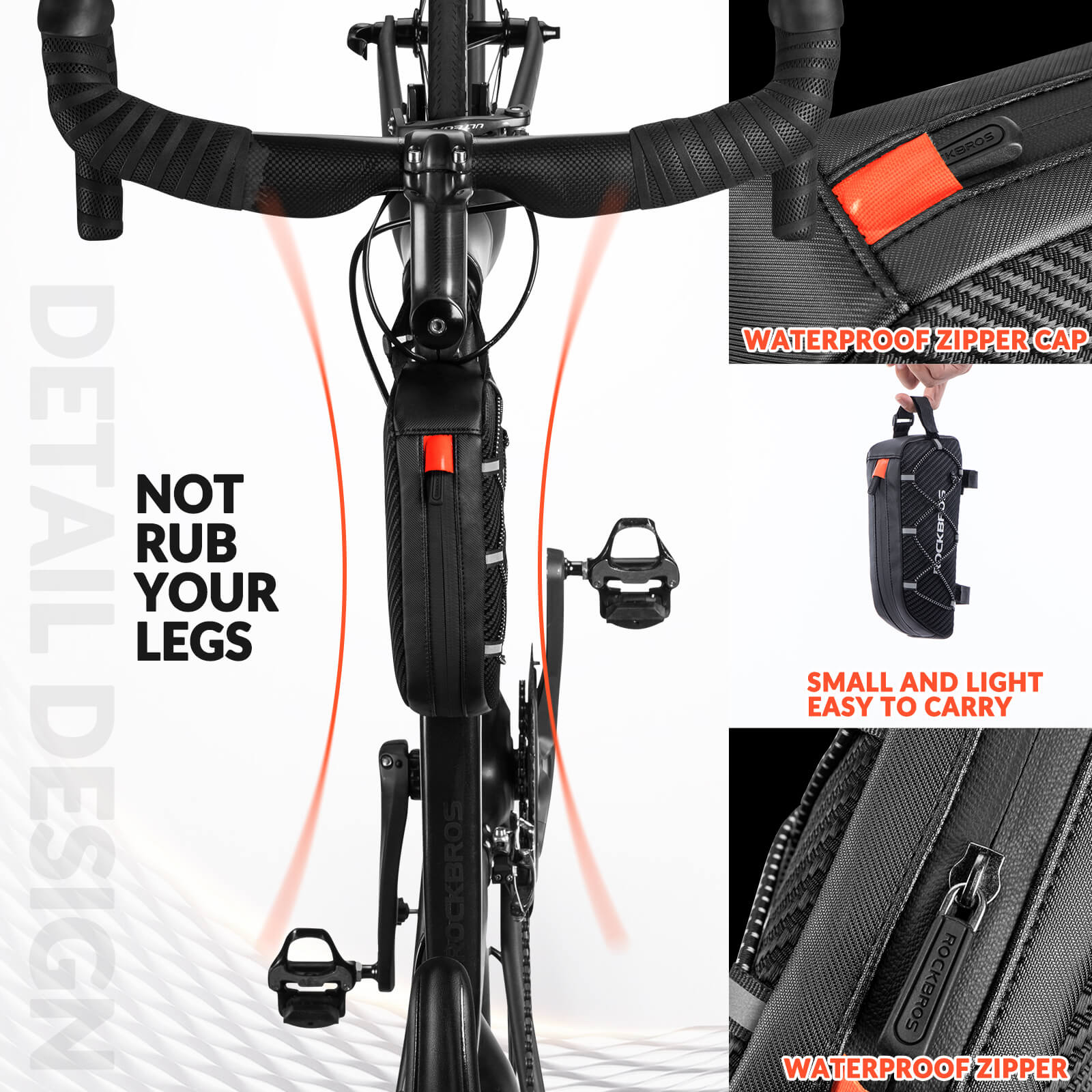 ROCKBROS 1L Top Tube Bike Bag with side drawstring and high-visibility reflective mesh for cycling storage