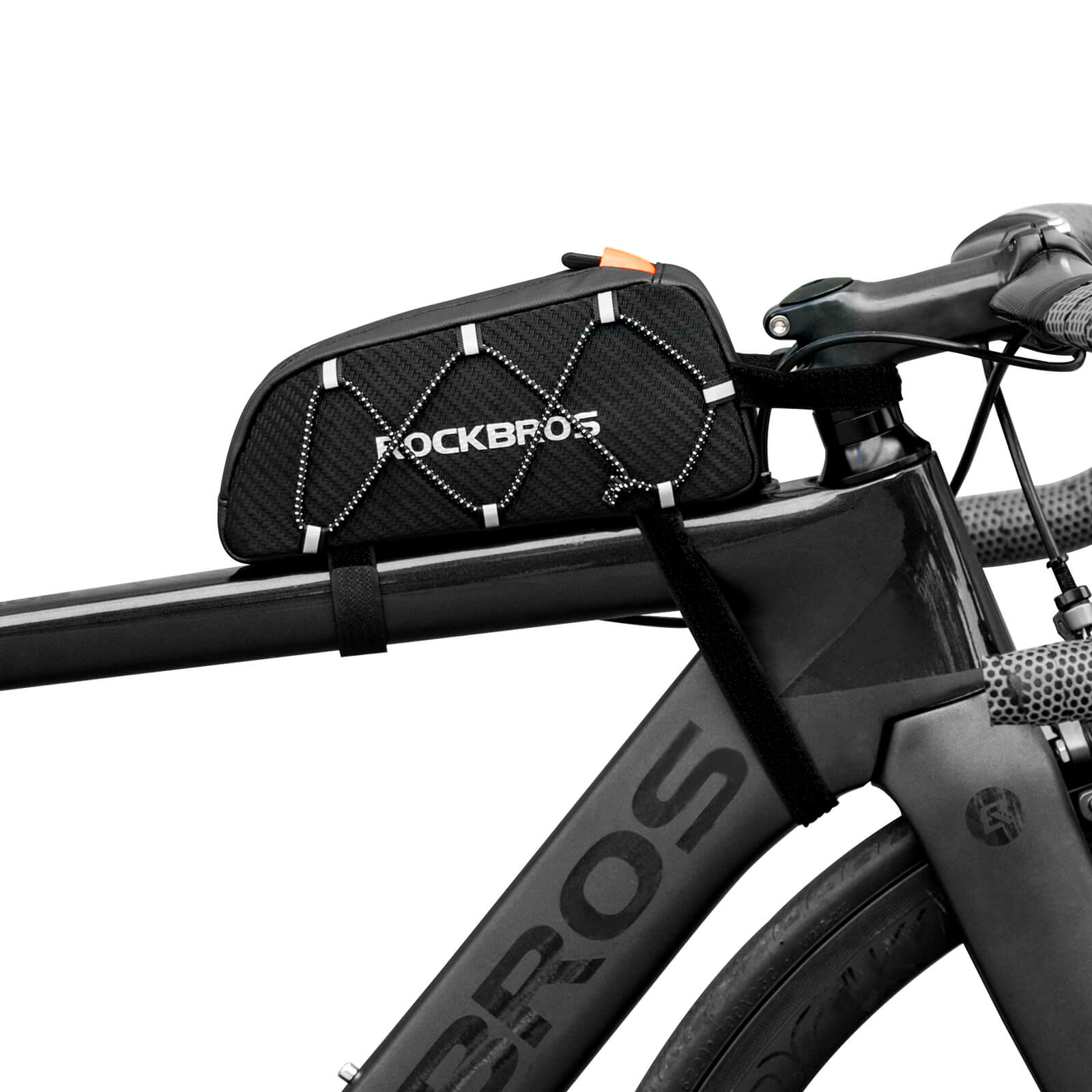 ROCKBROS 1L Top Tube Bike Bag with side drawstring and high-visibility reflective mesh for cycling storage