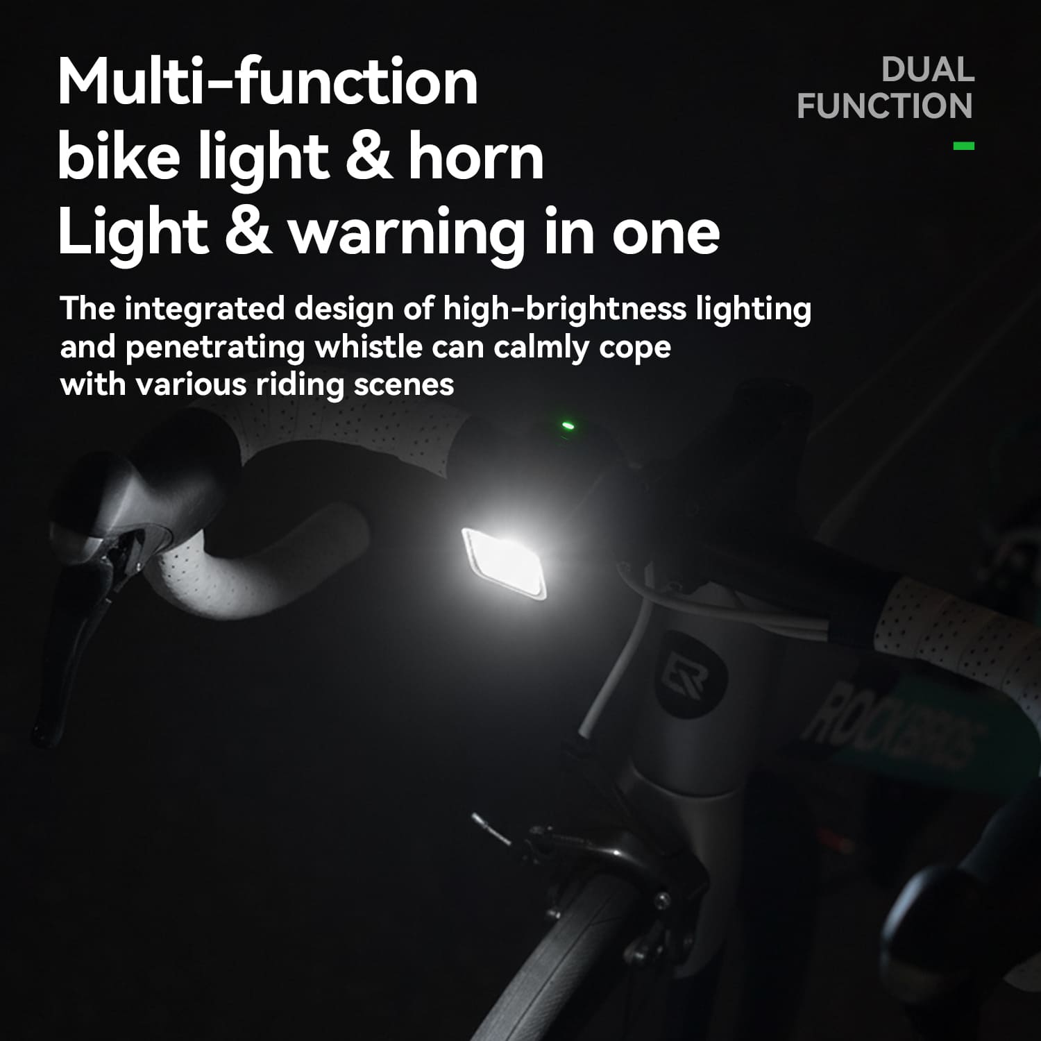 ROCKBROS 2-in-1 bike horn and front light with 450lm brightness for enhanced cycling safety and visibility