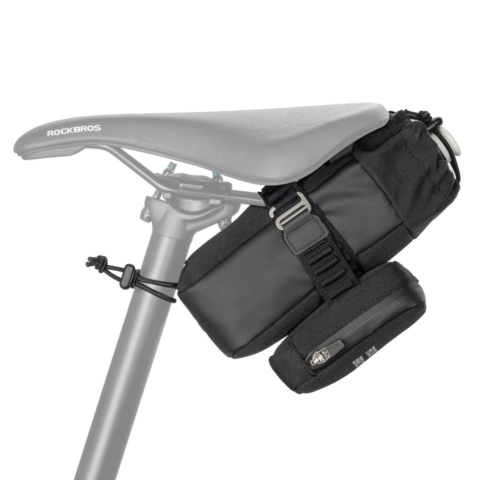 ROCKBROS 2 in 1 bike saddle bag with water bottle bag for road and MTB cycling
#Color_Black