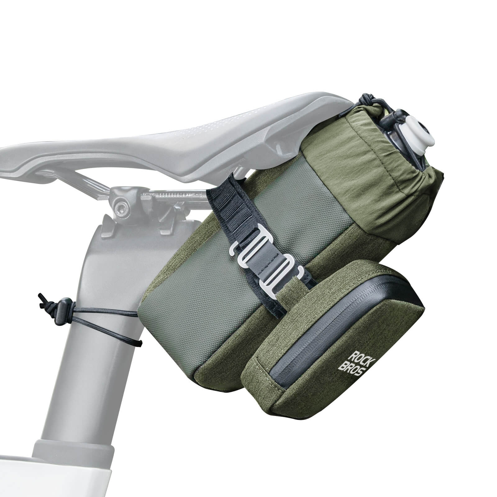 ROCKBROS 2 in 1 bike saddle bag with water bottle bag for road and MTB cycling
#Color_Green