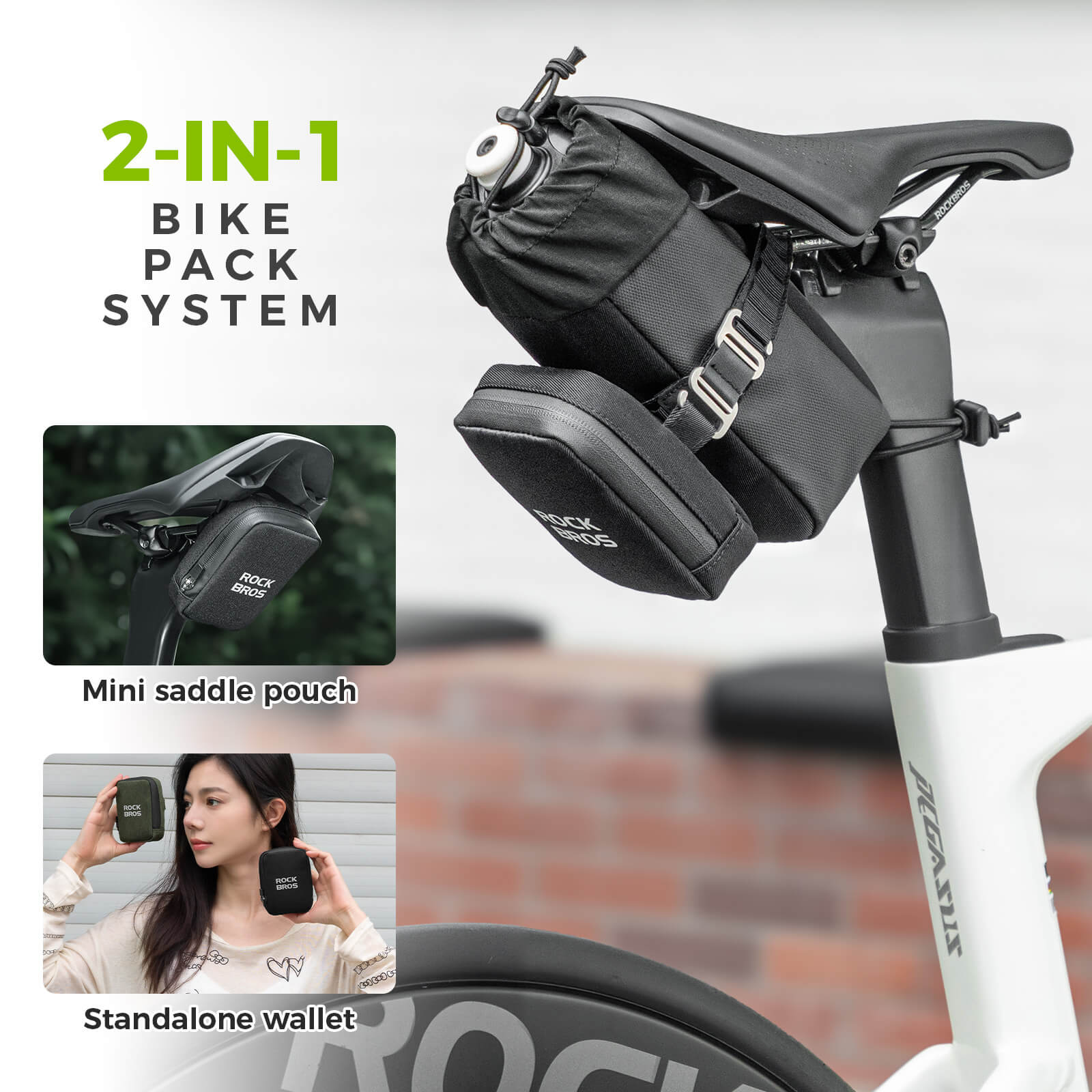 ROCKBROS 2 in 1 bike saddle bag with water bottle bag for road and MTB cycling