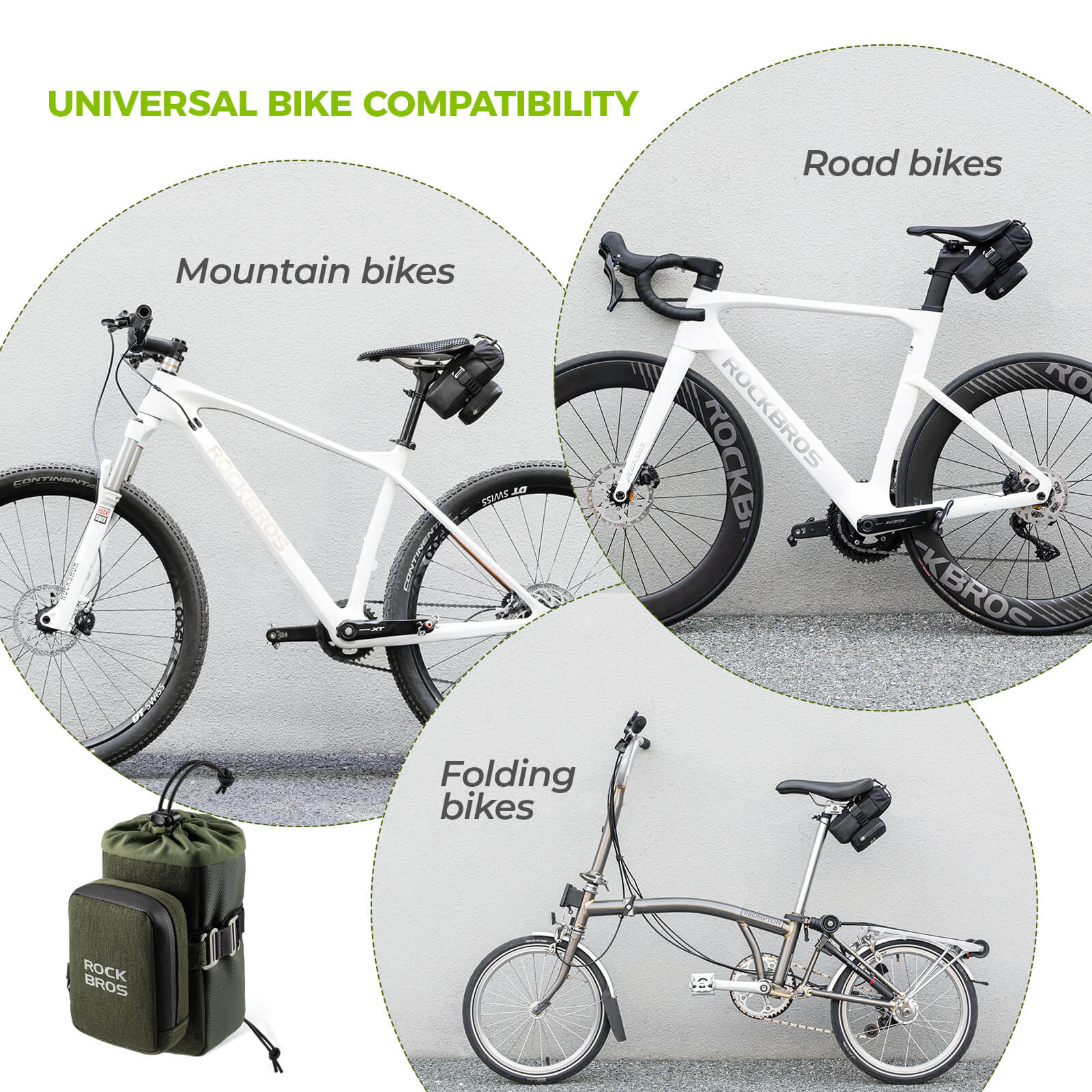 ROCKBROS 2 in 1 bike saddle bag with water bottle bag for road and MTB cycling