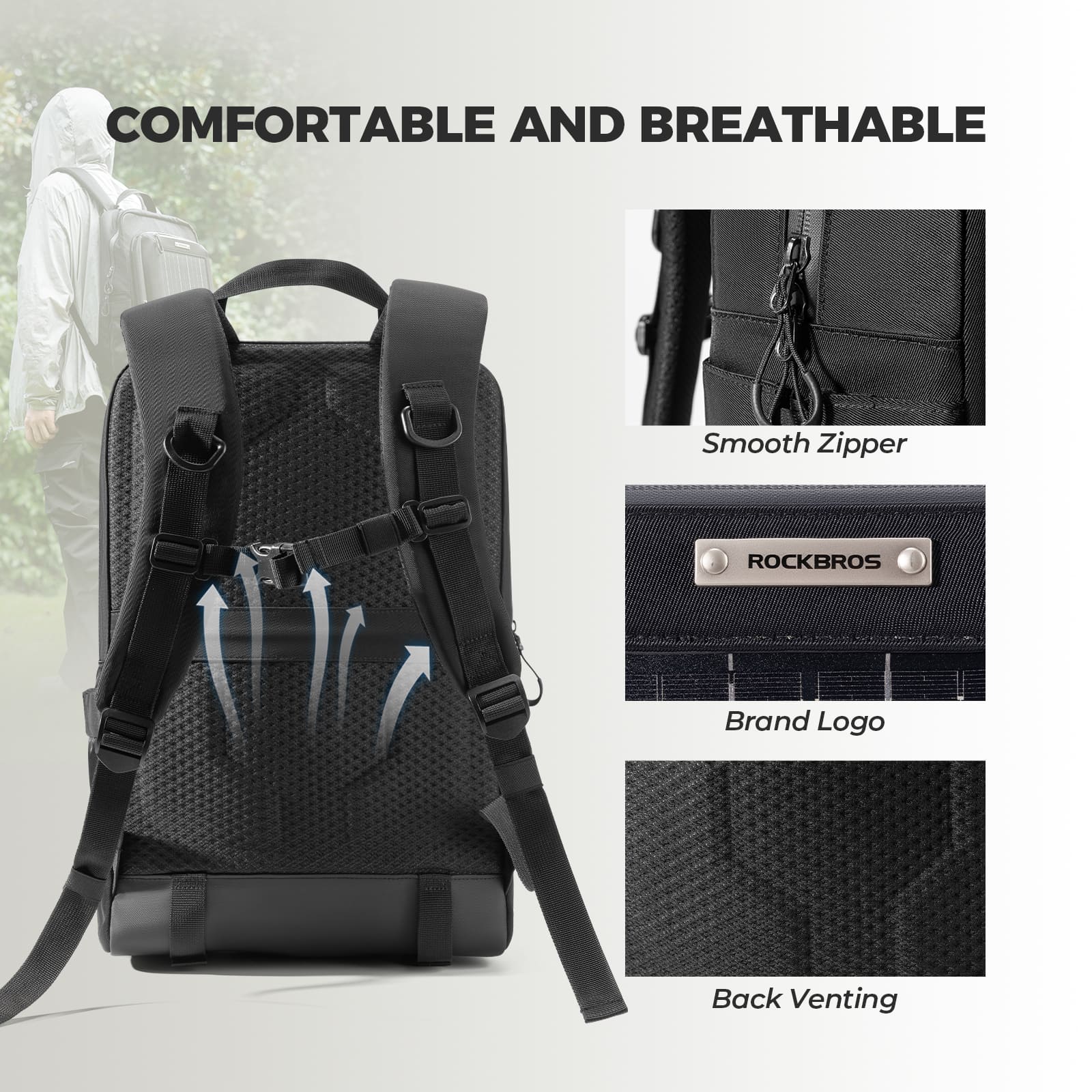 ROCKBROS 20L solar-powered cycling backpack with large capacity for outdoor travel and commuting