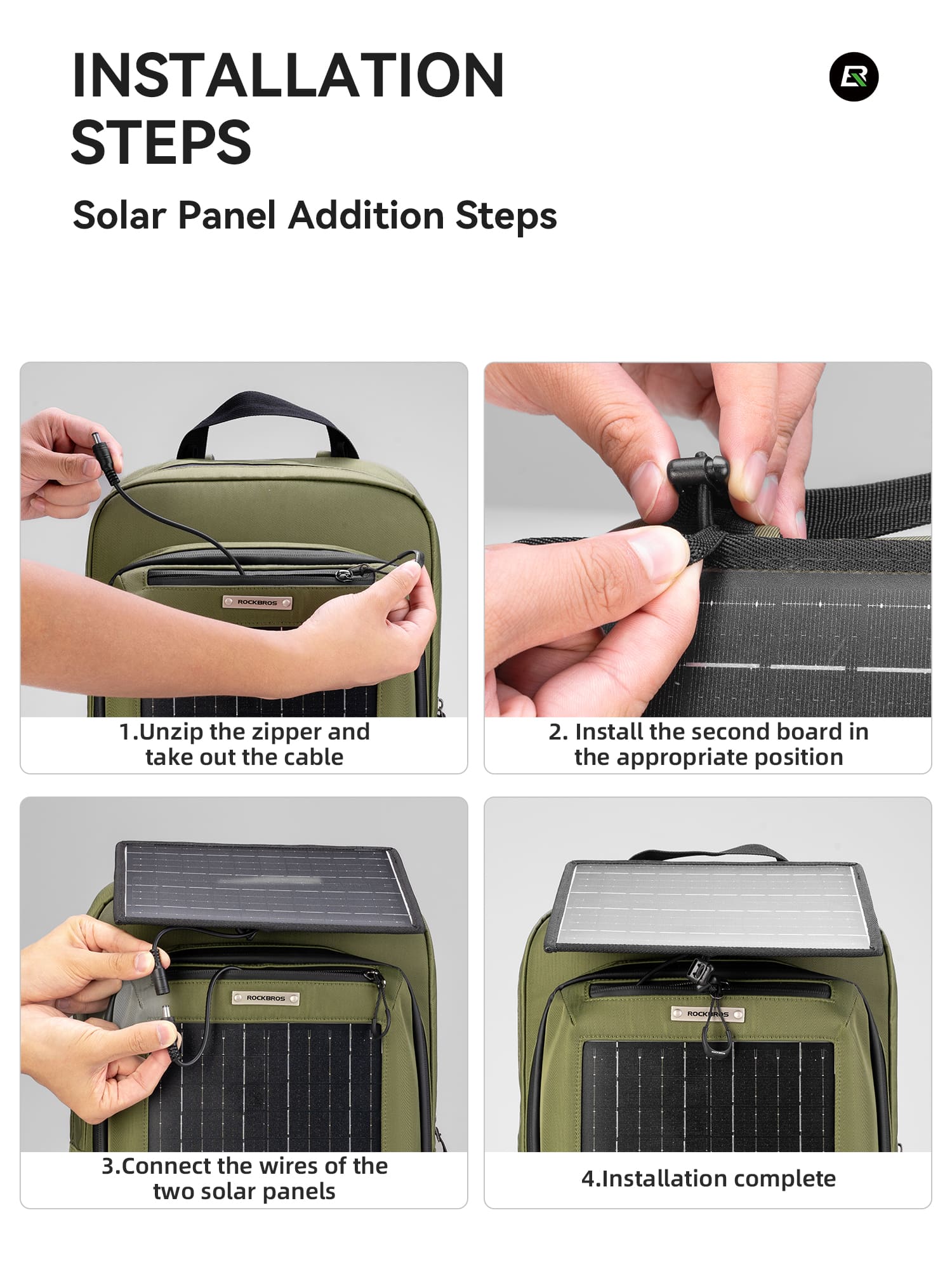 ROCKBROS 20L solar-powered cycling backpack with large capacity for outdoor travel and commuting