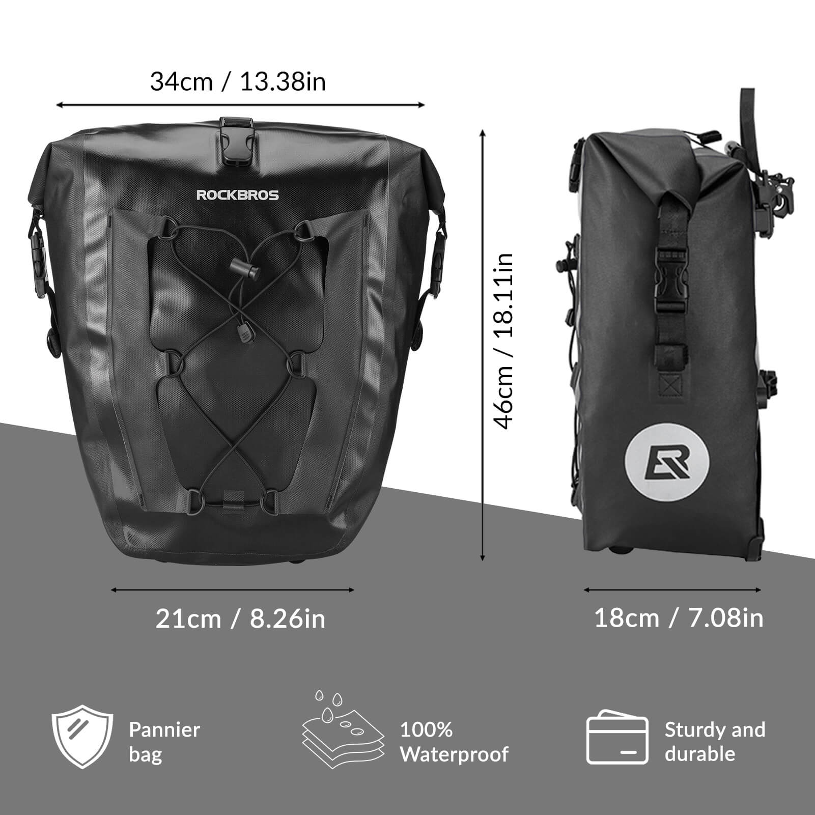 ROCKBROS 27L waterproof bike pannier bag for rear rack with large capacity