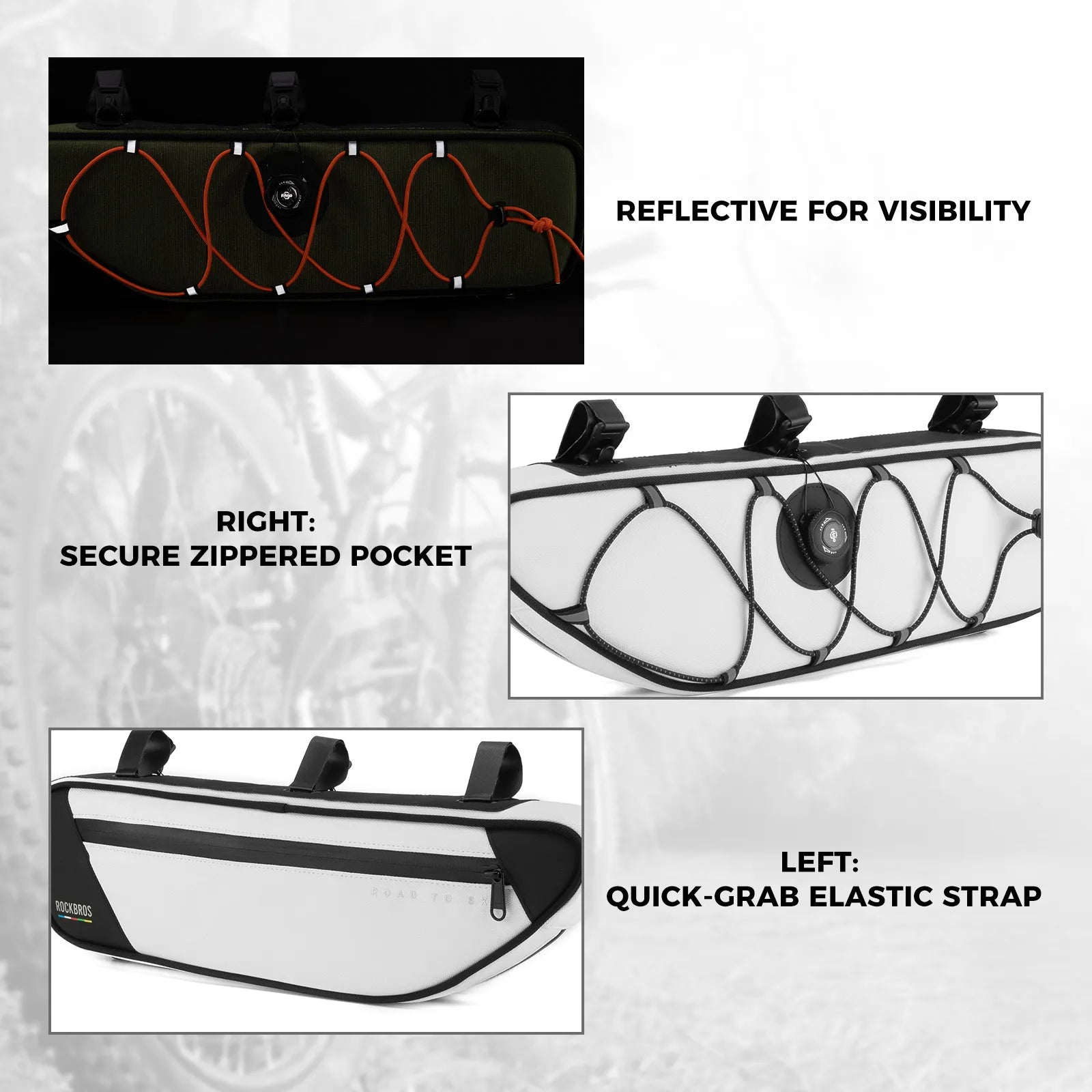 ROCKBROS 2L bike frame bag with ROCK FIT quick-release mounting and water-resistant storage design