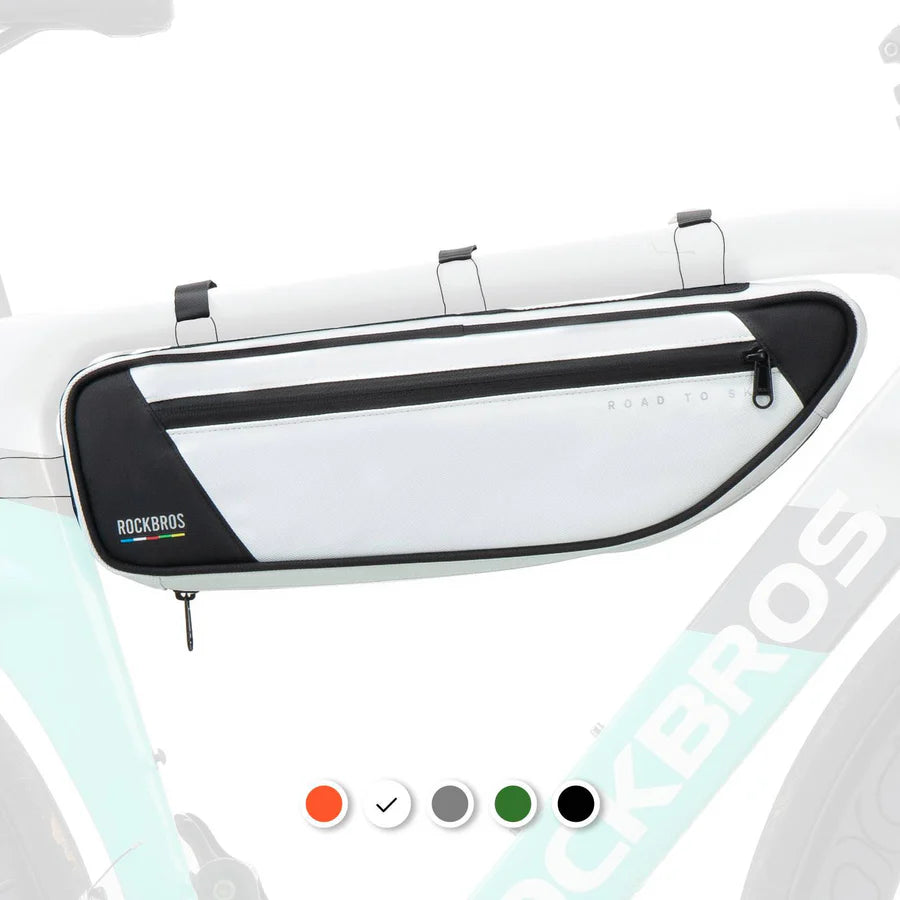 ROCKBROS 2L bike frame bag with ROCK FIT quick-release mounting and water-resistant storage design
#Color_White