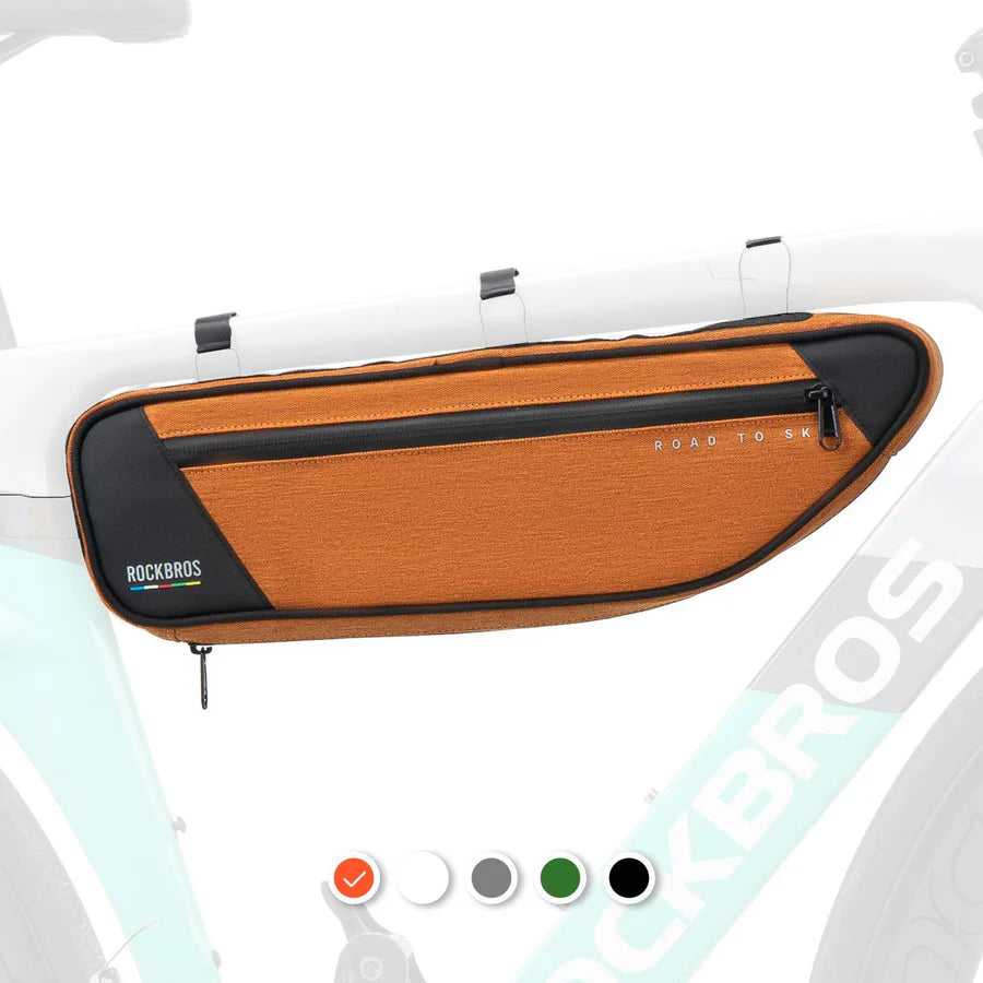 ROCKBROS 2L bike frame bag with ROCK FIT quick-release mounting and water-resistant storage design
#Color_Orange