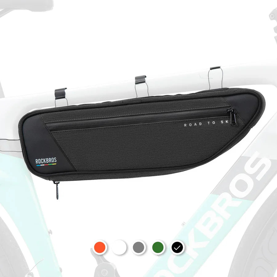 ROCKBROS 2L bike frame bag with ROCK FIT quick-release mounting and water-resistant storage design
#Color_Black