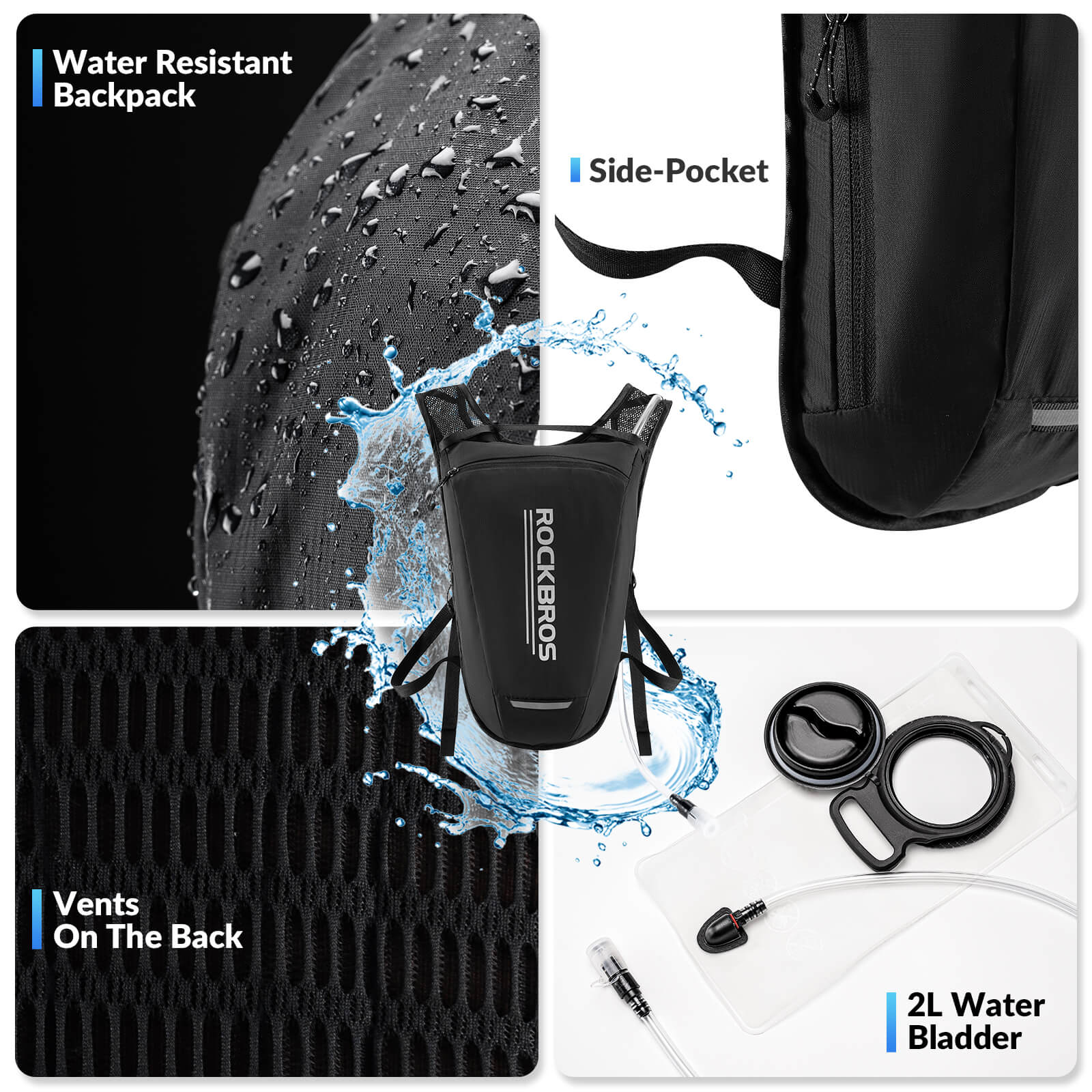 ROCKBROS 2L Hydration Backpack for cycling, hiking, and running with leak-proof water bladder and ergonomic breathable design