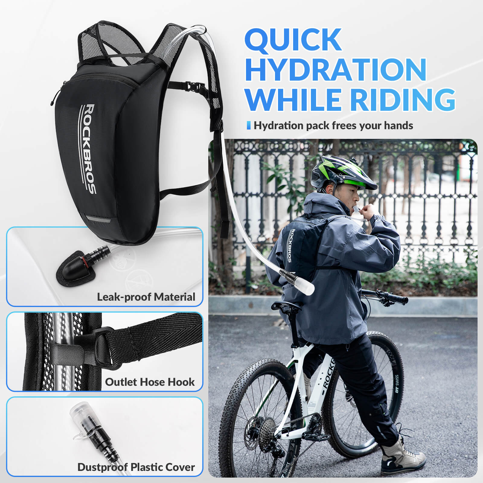ROCKBROS 2L Hydration Backpack for cycling, hiking, and running with leak-proof water bladder and ergonomic breathable design