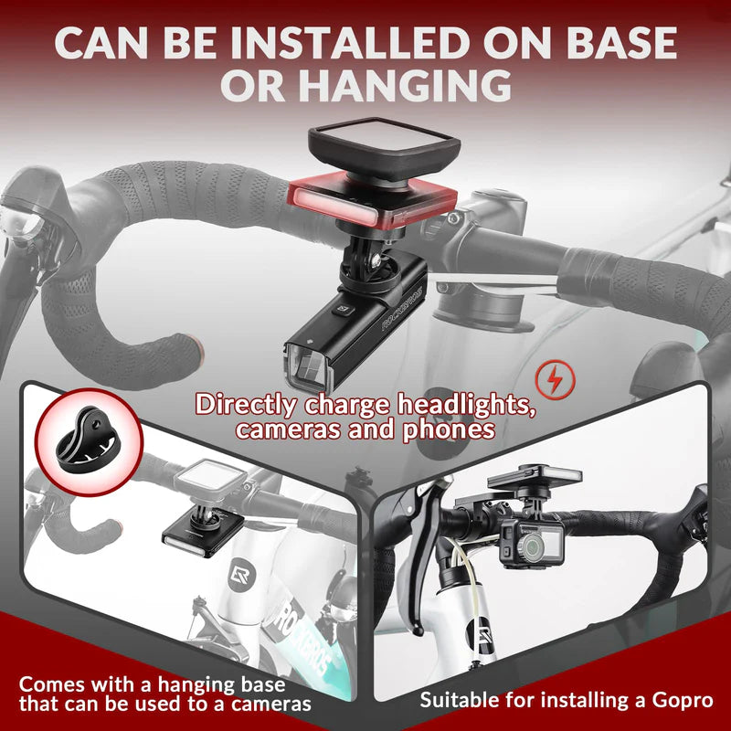 ROCKBROS 3-in-1 bike headlight with built-in power bank and under-mount bike computer mount for road and mountain bikes