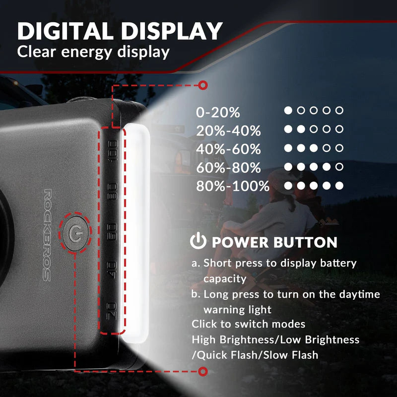 ROCKBROS 3-in-1 bike headlight with built-in power bank and under-mount bike computer mount for road and mountain bikes
