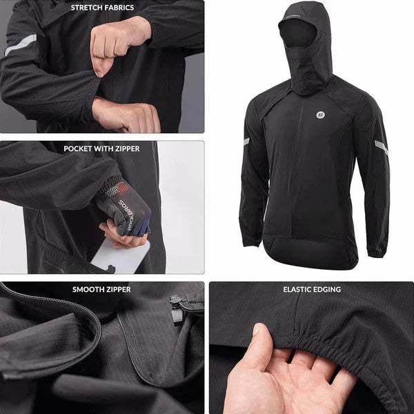 ROCKBROS 3-in-1 detachable cycling jacket with long sleeves, vest, and sun protection shawl, windproof and sunproof for all-season riding.