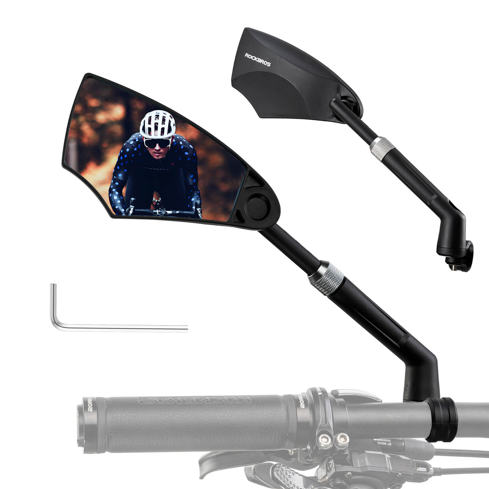 ROCKBROS anti-glare bike mirror, 360° rotation and extendable arm for optimal rear visibility
#Style_Left
