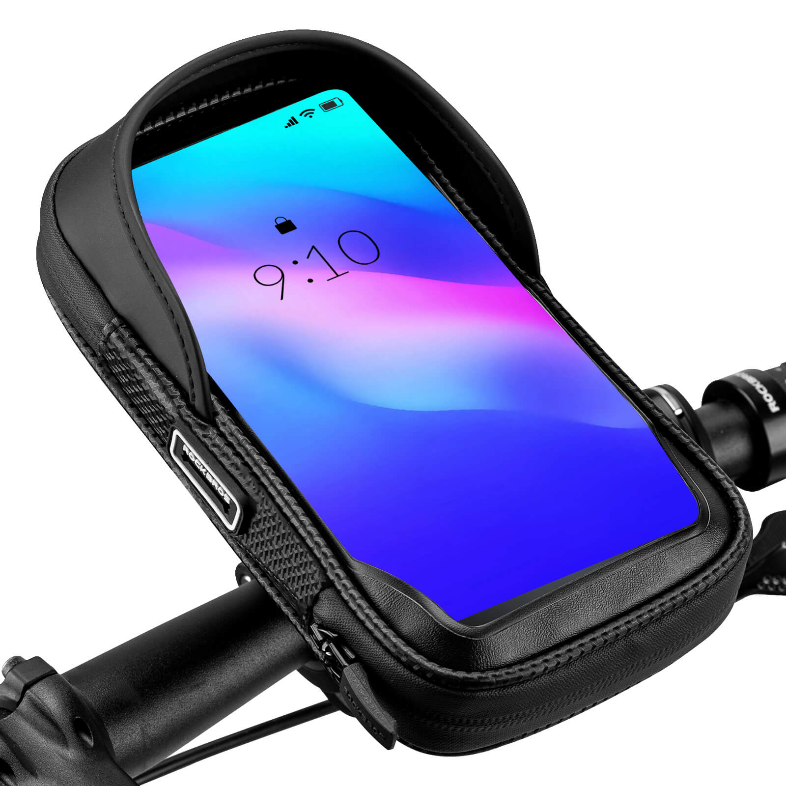 ROCKBROS 360° rotation bike phone mount bag with carbon texture design