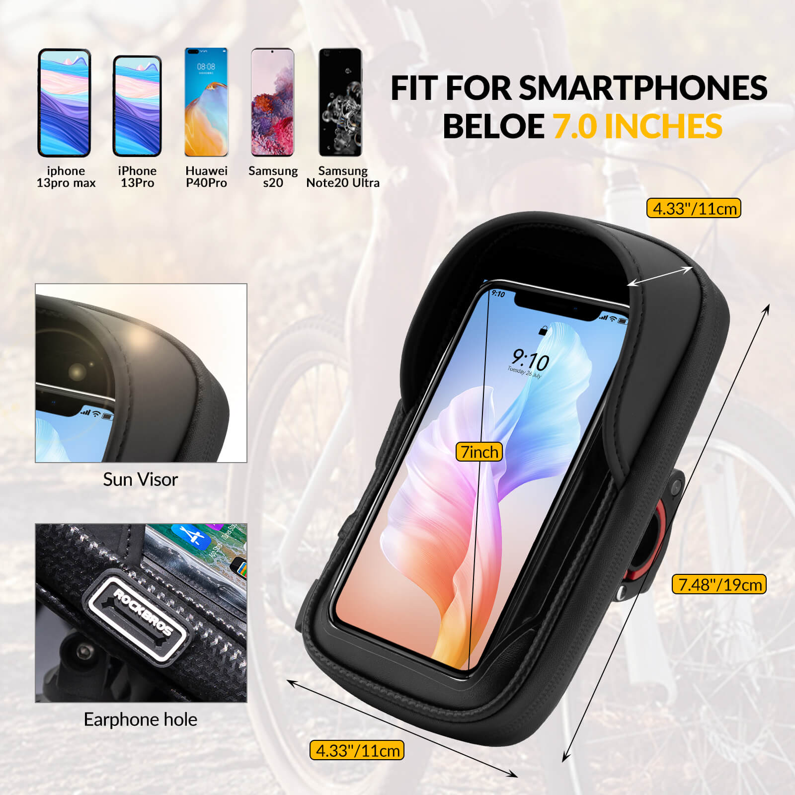 ROCKBROS 360° rotation bike phone mount bag with carbon texture design