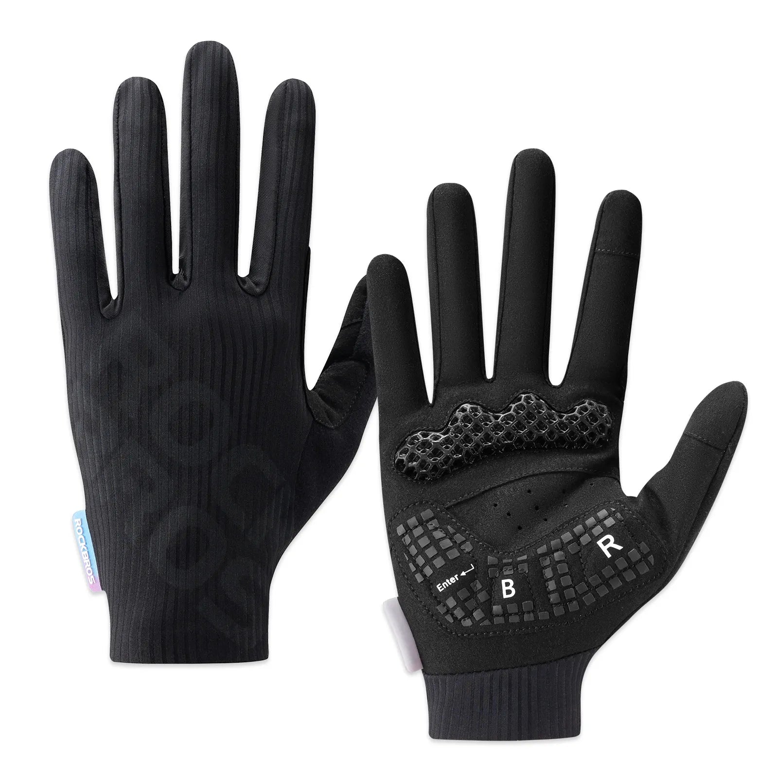 ROCKBROS 3D Padded Full Finger Cycling Gloves with Touchscreen Fingers, SBR Padding, and Anti-Slip Palm
#Color_Black