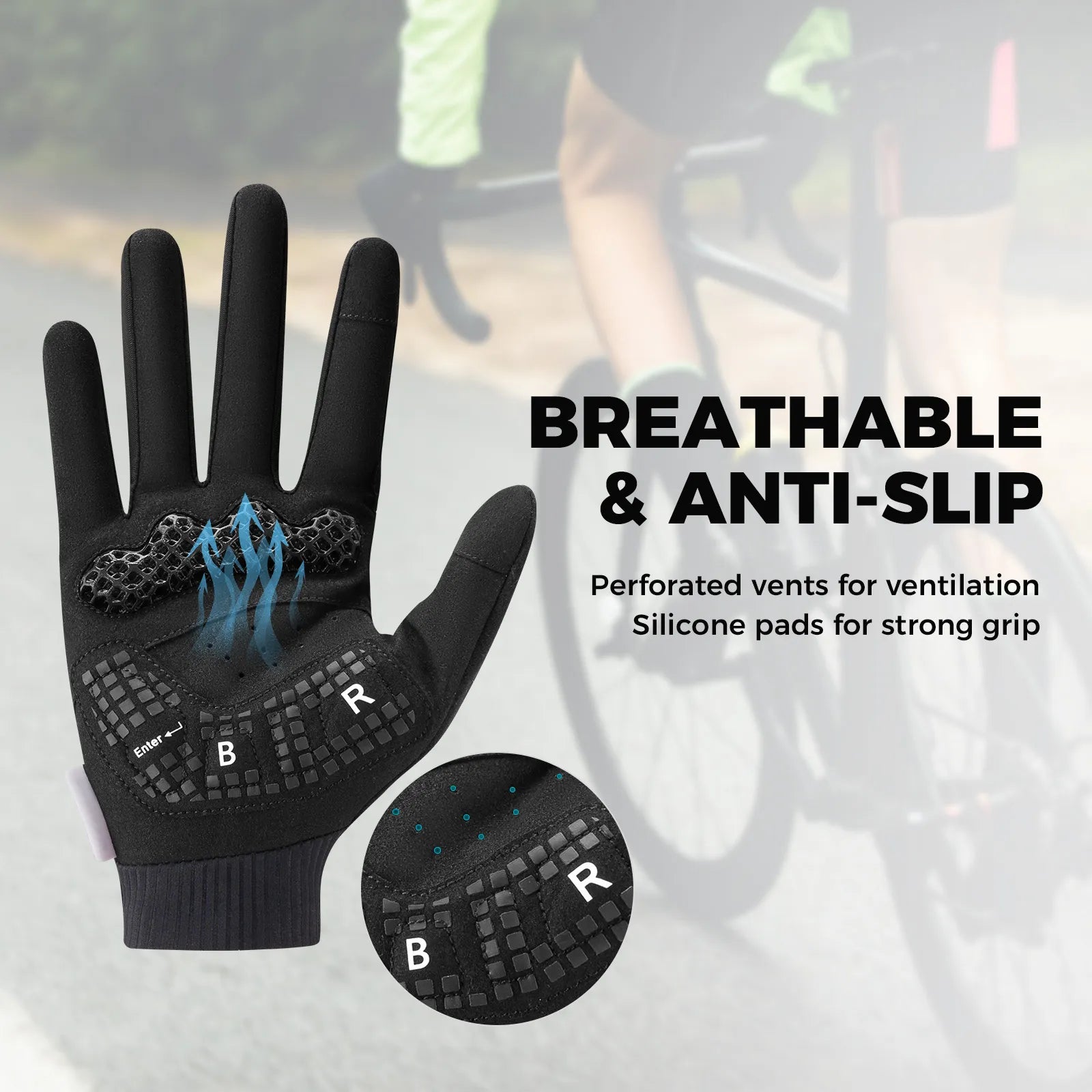 ROCKBROS 3D Padded Full Finger Cycling Gloves with Touchscreen Fingers, SBR Padding, and Anti-Slip Palm