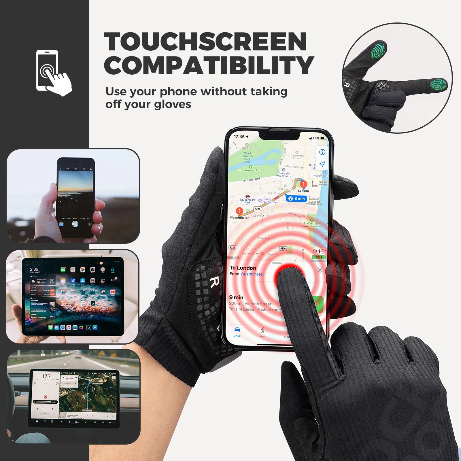 ROCKBROS 3D Padded Full Finger Cycling Gloves with Touchscreen Fingers, SBR Padding, and Anti-Slip Palm