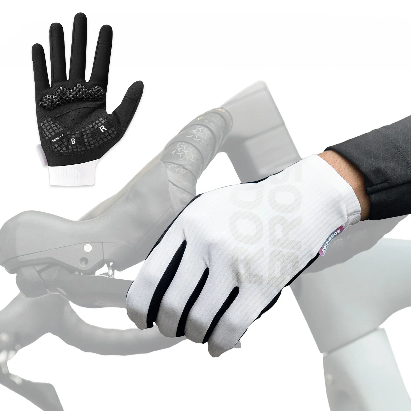 ROCKBROS 3D Padded Full Finger Cycling Gloves with Touchscreen Fingers, SBR Padding, and Anti-Slip Palm