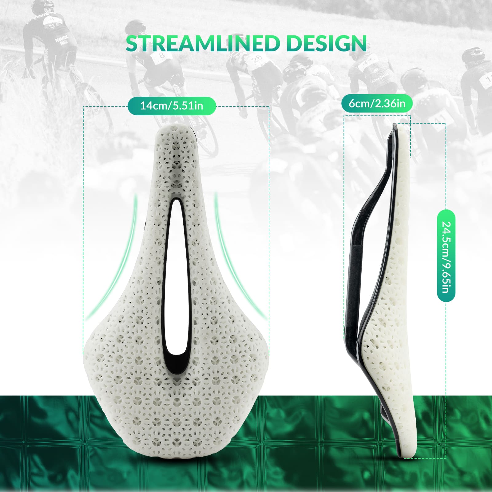 ROCKBROS 3D printed bike saddle with carbon rails lightweight cycling seat
#Color_White
