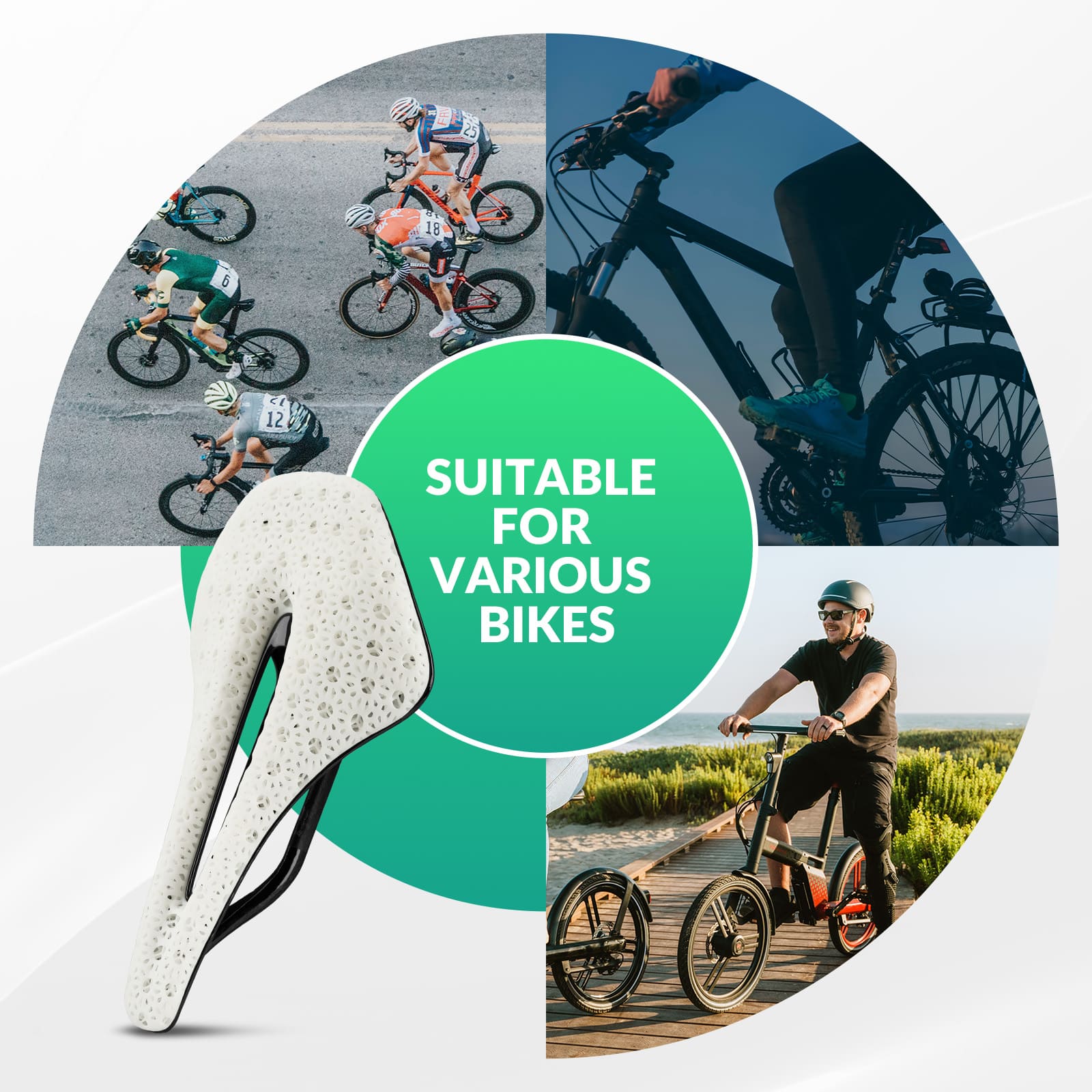 ROCKBROS 3D printed bike saddle with carbon rails lightweight cycling seat
#Color_White