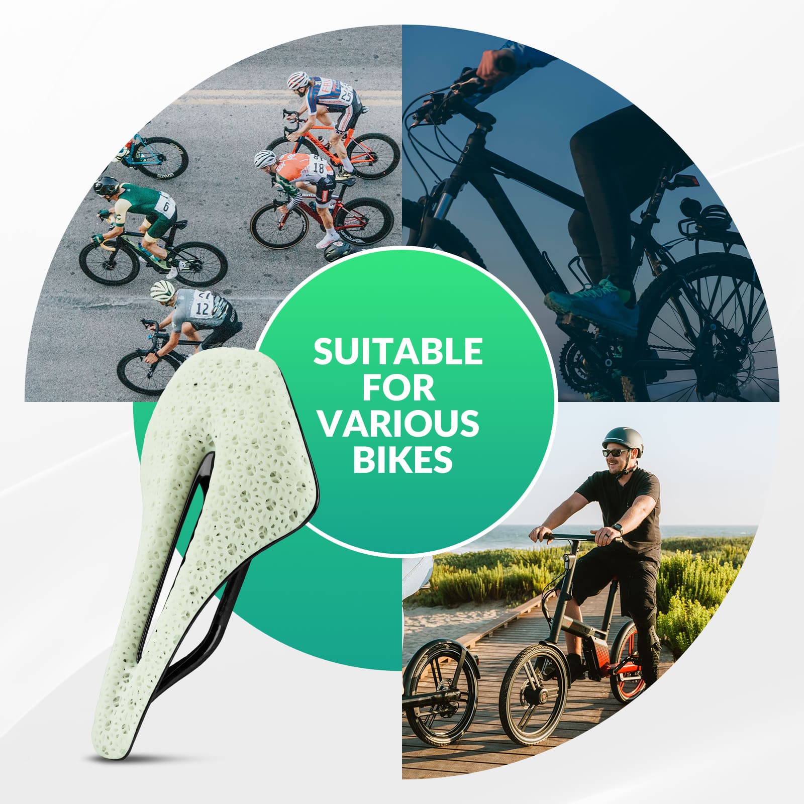 ROCKBROS 3D printed bike saddle with carbon rails lightweight cycling seat
#Color_Green