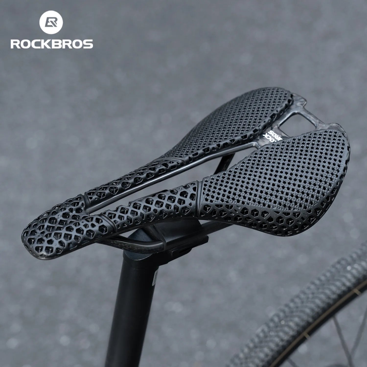 ROCKBROS 3D printed carbon bike saddle with a lightweight 12K carbon fiber base for road, mountain, and folding bikes