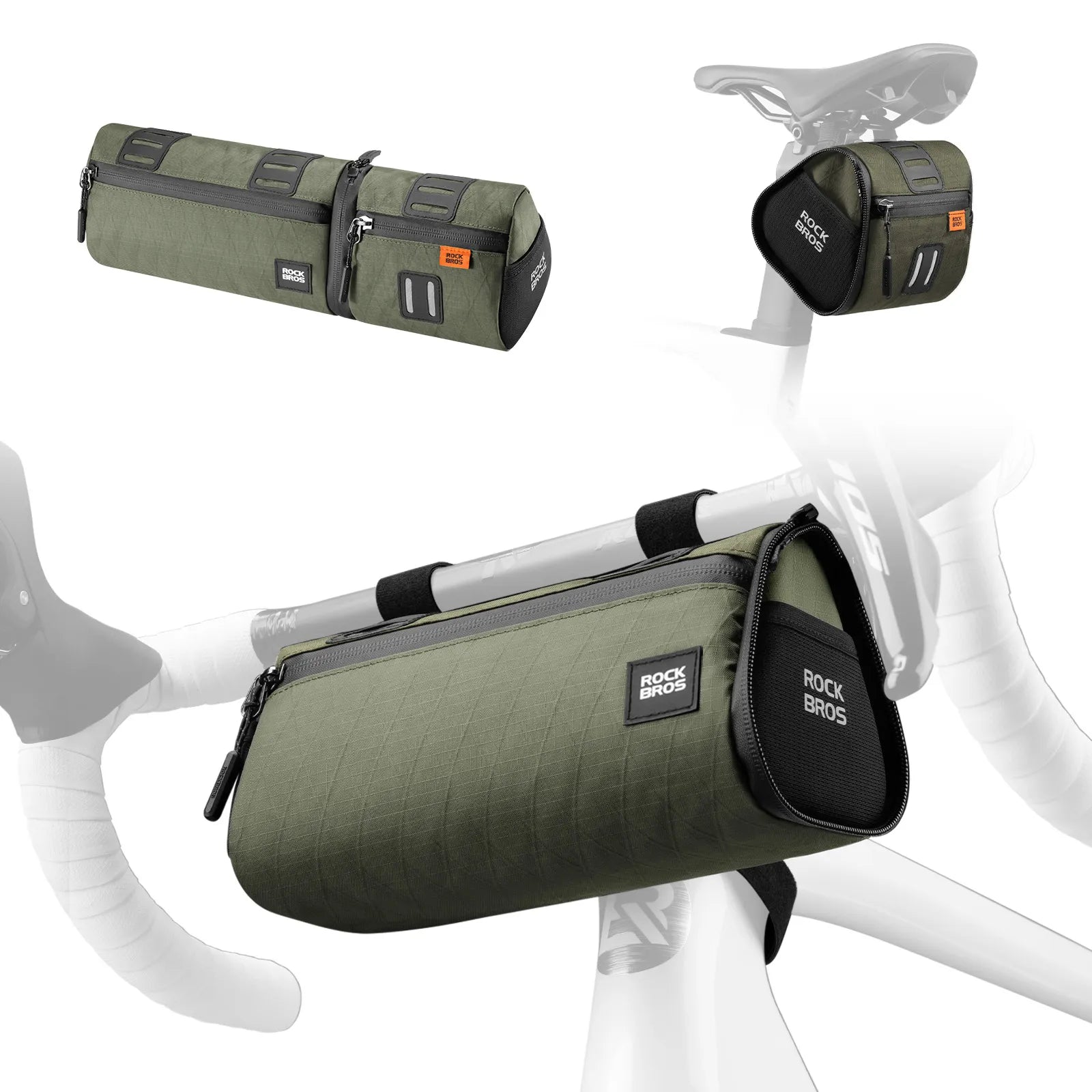 ROCKBROS 4-in-1 convertible bike bag that functions as a handlebar bag, frame bag, saddle bag, and shoulder bag
#Color_Green
