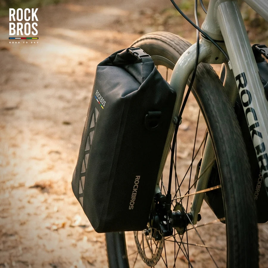 ROCKBROS 4L waterproof bike fork bag with quick-release mount for bikepacking, gravel riding, and outdoor cycling