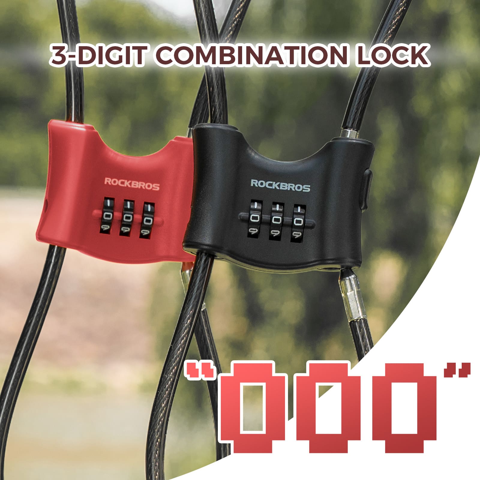 ROCKBROS 5.5mm steel cable bike lock with double loop for cycling anti-theft protection