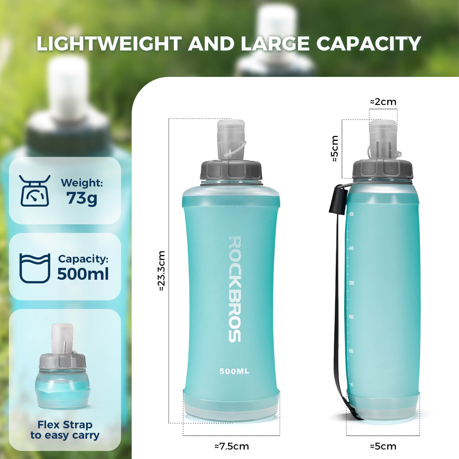 ROCKBROS 500ml water soft flask for running and outdoor hydration
