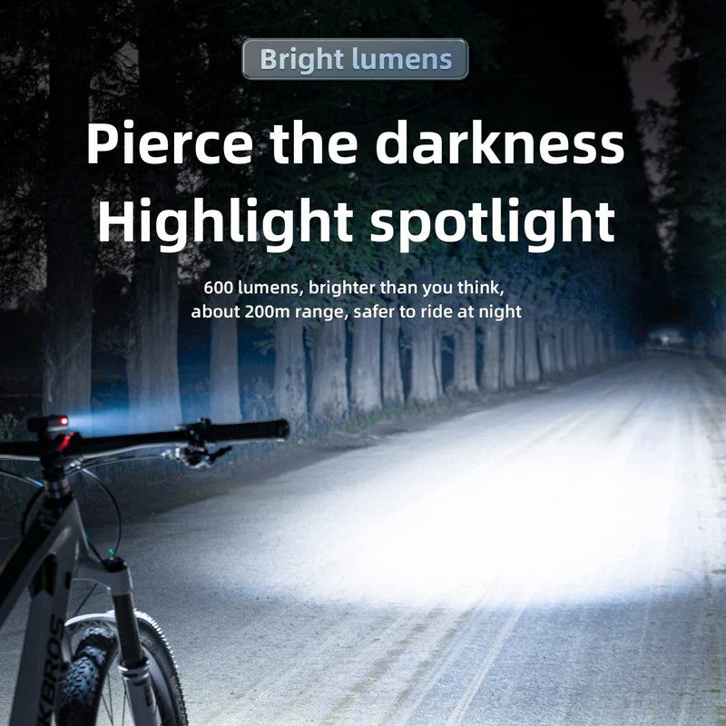ROCKBROS high-performance 600-lumen front bike light, visible day and night, rechargeable